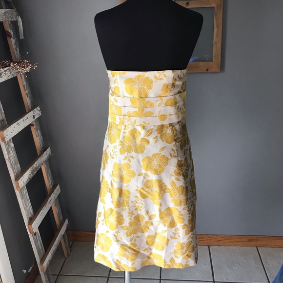 Ann Taylor Gold Floral Cotton Silk Strapless Dress - Picture 5 of 8